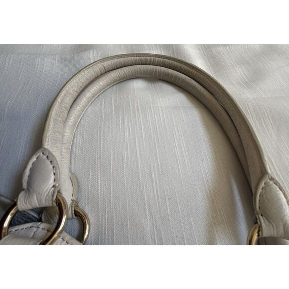 Calvin Klein Ivory Leather Double Strap Satchel Shoulder Handbag - Picture 7 of 8